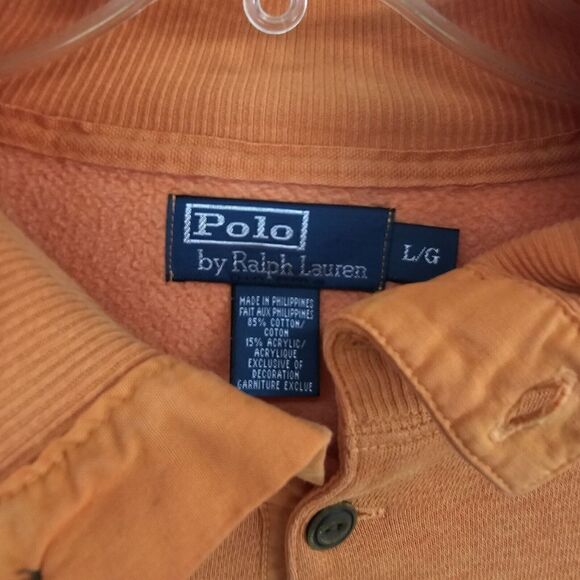 Vintage Polo Ralph Lauren Orange 1/4 Button Up Crewneck Size Large Pullover - Picture 4 of 5
